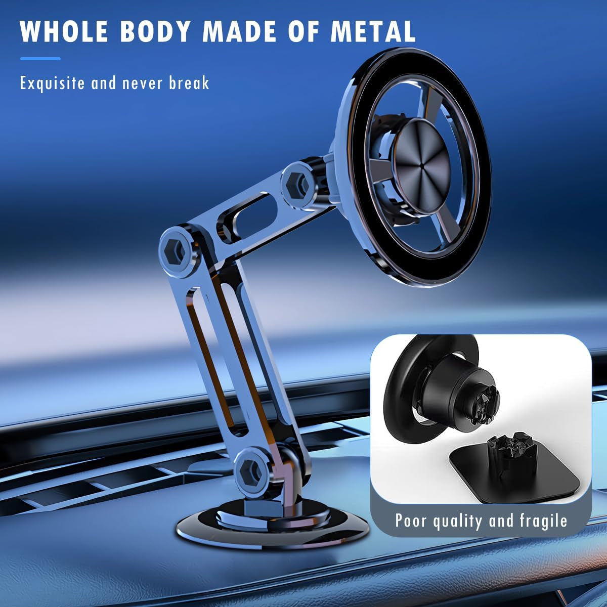 Jemey Universal 360° Pro - 2025 New Magnetic Suction Car Phone Holder, Hands Free Automobile Mounts Cell Phone Holder with Metal Ring, Adjustable Cell Phone Mount for All Mobile Phones