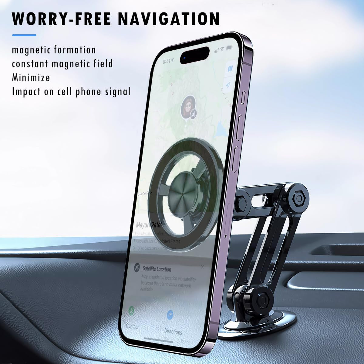 Jemey Universal 360° Pro - 2025 New Magnetic Suction Car Phone Holder, Hands Free Automobile Mounts Cell Phone Holder with Metal Ring, Adjustable Cell Phone Mount for All Mobile Phones