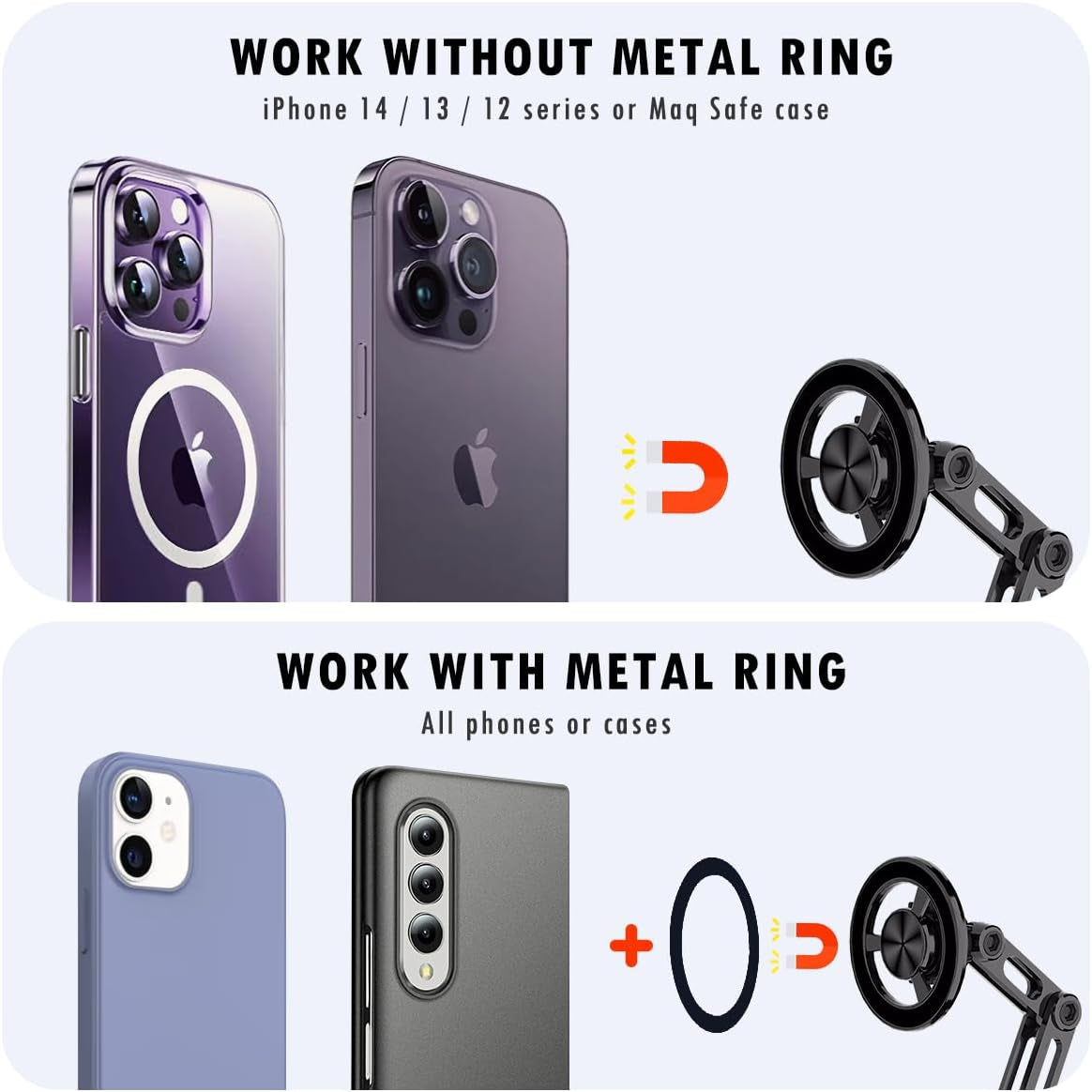 Jemey Universal 360° Pro - 2025 New Magnetic Suction Car Phone Holder, Hands Free Automobile Mounts Cell Phone Holder with Metal Ring, Adjustable Cell Phone Mount for All Mobile Phones