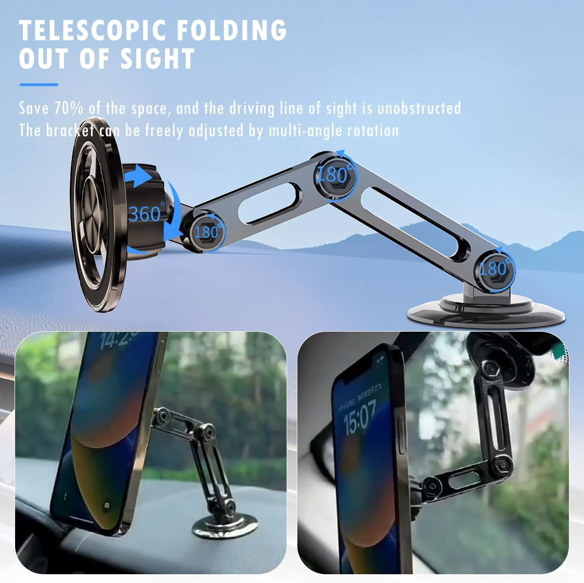 Jemey Universal 360° Pro - 2025 New Magnetic Suction Car Phone Holder, Hands Free Automobile Mounts Cell Phone Holder with Metal Ring, Adjustable Cell Phone Mount for All Mobile Phones